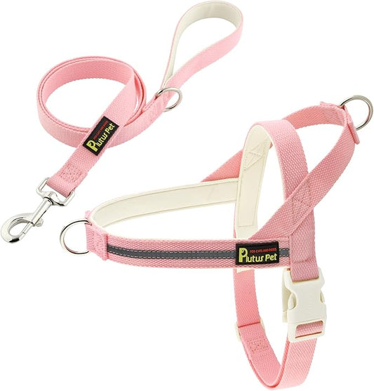 Plutus Pet Cotton Dog Harness and Leash Set, Reflective and Soft Padded, Quick Fit Vest Harness, for Small, Medium and Large Dogs, Pink, M