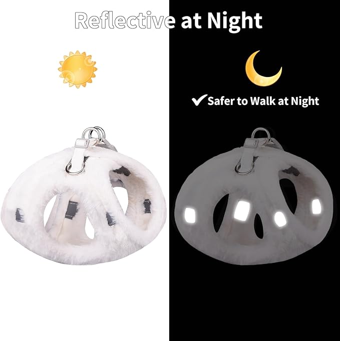AIITLE Fleece Lined Dog Harness and Leash Set for Walking - Winter Step in Vest Harness,Reflective Bands, Adjustable No Choke Pet Supplies, for Small Dogs and House Cats White XS
