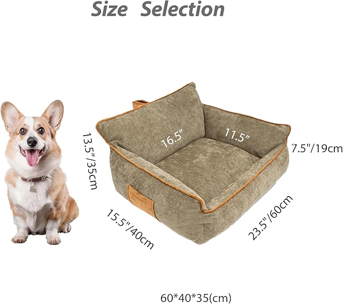 Small Orthopedic Dog Sofa Bed with Sides, Carry Handle & Side Pockets .Plush Chenille Orthopedic Pet Bed Couch for Small Breed Dogs & Cats .Portable Snuggler for Indoor Use, Travel & Recovery