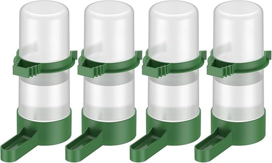 Pawfly 4 Pcs Bird Water Dispenser, Plastic Water Feeder, Automatic Waterer for Small Parrot Parakeet Cockatiel Lovebirds (Not Fit for Food Feeding), Green