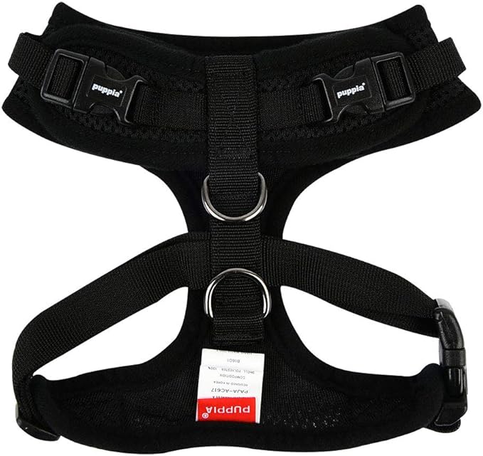 Authentic Puppia RiteFit Harness with Adjustable Neck, Black, Medium