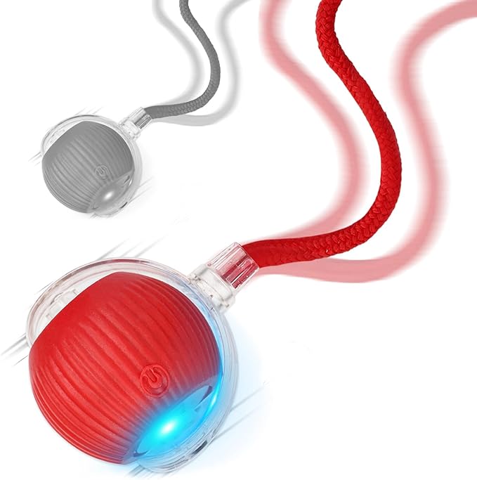 2025 New 2Pack Cat Ball Kitten Toys for Indoor Interactive Kitty Ball Toy Speedy Tail 360° Automatic Rolling(Red Grey)