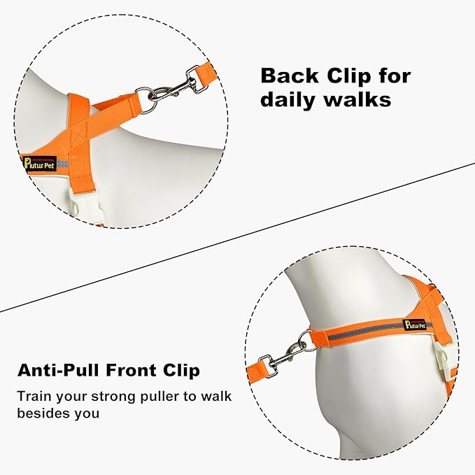 Plutus Pet Cotton Dog Harness and Leash Set, Reflective and Soft Padded, Quick Fit Vest Harness, for Small, Medium and Large Dogs, Orange, S