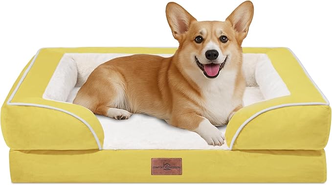 Comfort Expression Orthopedic Dog Bed for Medium Dogs 30x20 Inch, Waterproof Egg Crate Foam Medium Pet Bed with Removable Bolsters, Dog Couch with Washable Cover & Non-Slip Bottom, Spicy Mustard