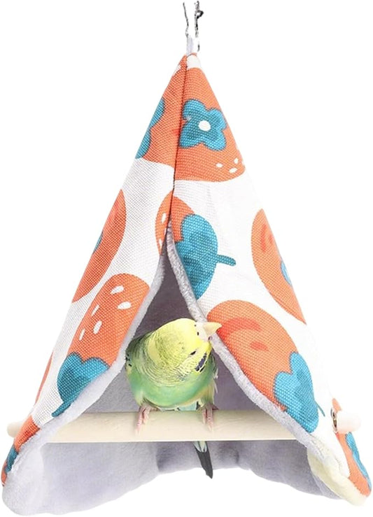 Bird Bed Blanket Parrot Nest Snuggle Hut for Cage Accessories,Bird Nest House Bed Hanging Hammock,Tent Hammock Wood Stand Perch Swing Toy for Cockatiel Lovebird Cockatoo(red)