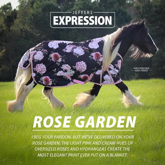 Jeffers Expression 1200 Denier Standard Neck Turnout Blanket, Rose Garden, 75" - Waterproof, Breathable Horse Blanket with 240 gram of Polyfill Ideal Protection for Winter, Medium Weight