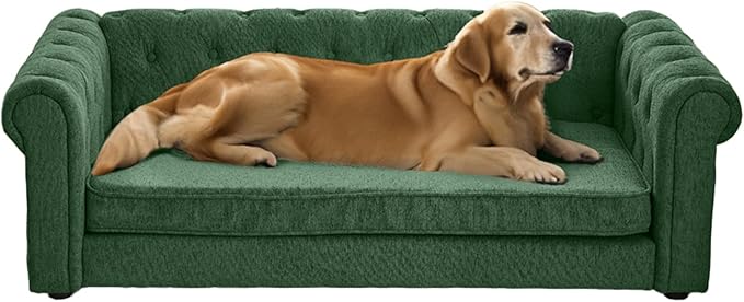 Dog Sofa Couch for Medium to Large Dogs, 55" Memory Foam Pet Sofa Couch with Washable Fabric, Durable Elevated Dog Bed with Legs, Removable Cushion for Medium and Large Dogs, Green
