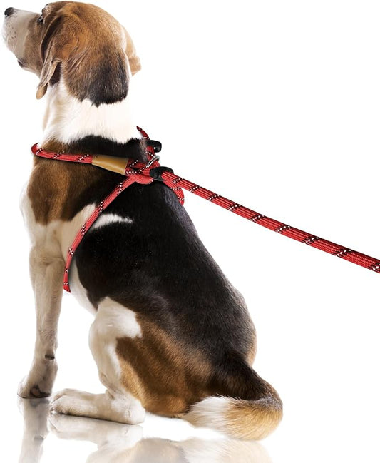 Lynxking No Pull Rope Dog Harness No Pull Reflective Leash Harness Collar 3 in 1 Dog Halter Harnesses Adjustable for Large Giant Dog (Red, Small 3/8 inch)