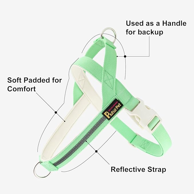 Plutus Pet Cotton Dog Harness and Leash Set, Reflective and Soft Padded, Quick Fit Vest Harness, for Small, Medium and Large Dogs, Light Green, M