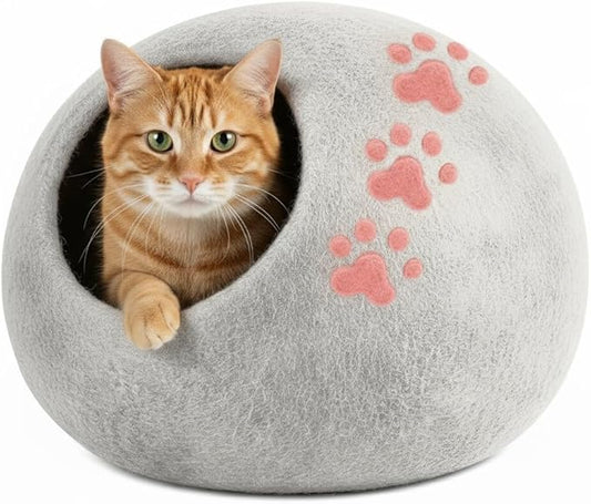 Woolygon Luxurious Eco-Friendly Merino Wool Cat Cave Bed - Foldable Hideaway Pod for Indoor Cats - Premium Felt Kitten Beds - Covered Cat House for Ultimate Cozy Comfort