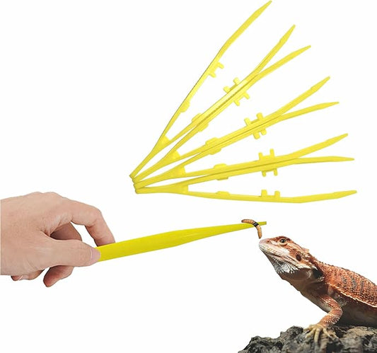 4-Pack Reptile Feeding Tongs Set - Hygienic Anti-Slip Yellow Tweezers for Bearded Dragons, Lizards, Snakes, Aquariums & Small Animals
