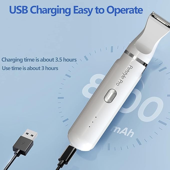 Petstyle Pro™ 4 Different Blades, 4-in-1 Cordless Motorized Trimmer Low Noise USB Rechargeable Pet Clipper for Dogs and Cats, for Trimming Hair Around Paws, Eyes, Ears, face, Buttocks, White