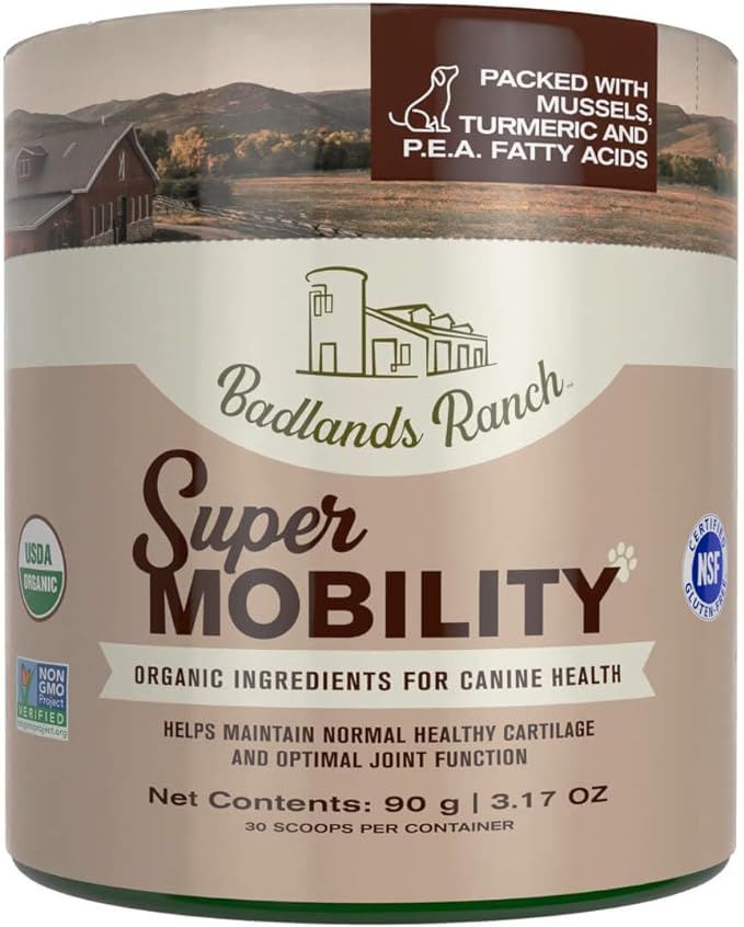 Badlands Ranch by Katherine Heigl- Super Mobility Canine Supplement Organic Ingredients Helps Maintain Healthy Cartilage, Optimal Joint Function (90 Grams, 30 Scoops)