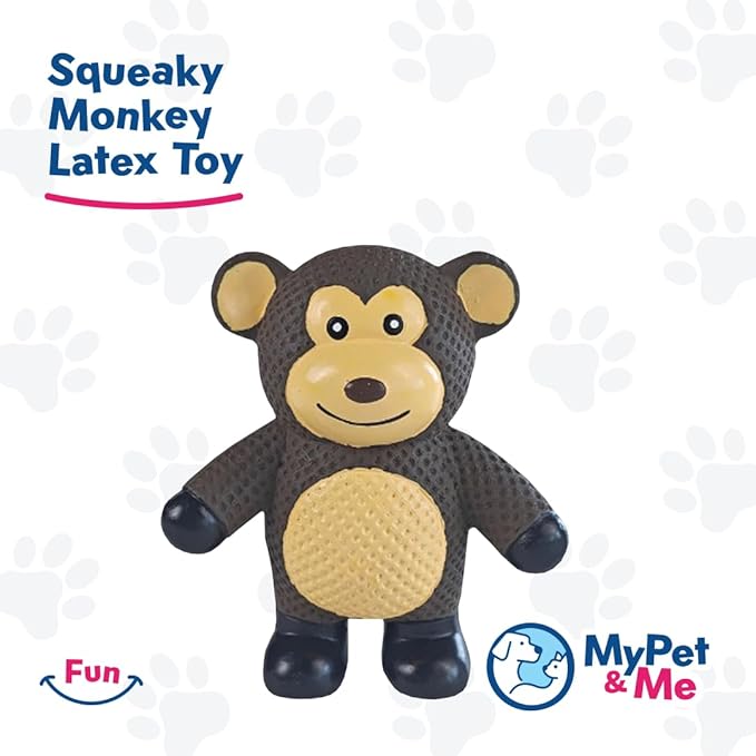 My Pet & Me - Squeaky Dog Toys for Light to Moderate Chewers - Fun Latex Toys for Puppies, Teething, and Gentle Play - Interactive Fetch and Chew Toy with Squeaker (Brown Monkey, 4.3 Inch)