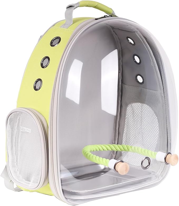 Bird Travel Backpack Carrier, Clear Bubble Window Transport Backpack for Birds, Space Capsule Astronaut Liked Vet Carry Book Bag for Parakeet Parrot (M-YEL, Clear Bubble)
