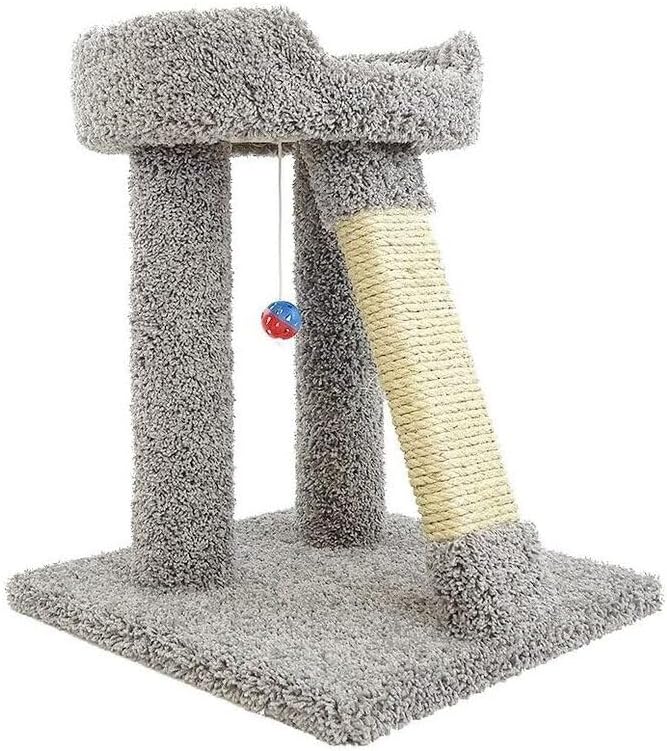 Mountain Lodge Elevated Cat Scratch Post with Cat Bed, Compact and Stylish Elevated Cat Bed with Plush Carpet and Sisal Scratching Post, Perfect for Sleep and Play