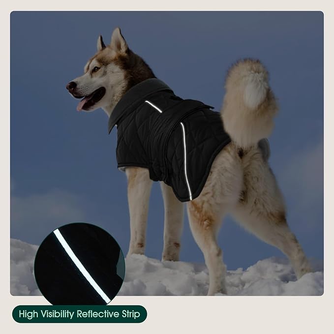 Kuoser Dog Coat Thermal Fleece Lined Dog Jacket, Adjustable Hook & Loop Dogs Coats for Medium Dogs Windproof Reflective Puppy Snow Jackets Pet Cold Weather Clothes with Harness Hole, Grey, M