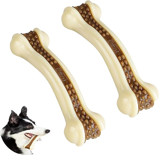 Dog Chew Toys for Aggressive Chewers, 2 Pack Real Beef Flavor,Indestructible Dog Teething Chew Toys for Large/Medium/Small Puppies Breed,Tough Pet Toy with Durable Nylon