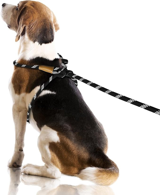 Lynxking No Pull Rope Dog Harness No Pull Reflective Leash Harness Collar 3 in 1 Dog Halter Harnesses Adjustable for Large Giant Dog (Black, Extra Large(up to 80Ibs) 10ft*1/2")