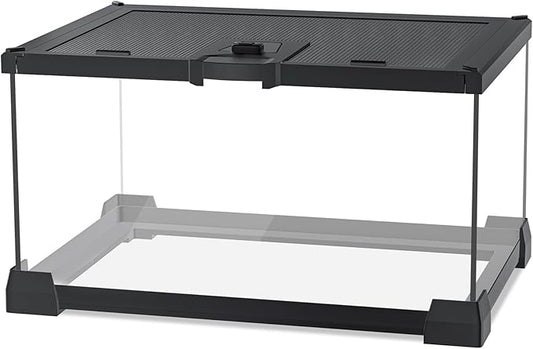 Reptile Terrariums Mini Glass Tank 12" x 8" x 6" Habitat, Top-Opening Mesh Lid with Latch, 360° Clear View, Ventilated Enclosure for Jumping Spiders, Tarantulas, Isopods & Froglets