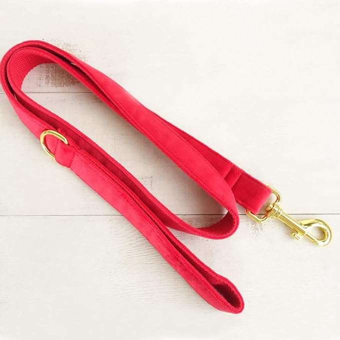 PETDURO Personalized Dog Collar Red Soft Velvet for Large Medium Small Boy Girl Dogs - Custom Collar with Name Phone Engraved on Bright Gold Metal Buckle - Add Matching Leash Bow Set via Customize Now