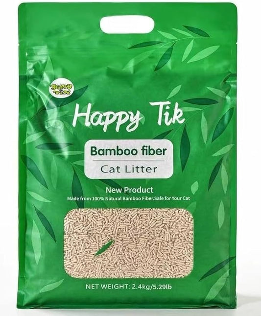 Plant-Based Bamboo Fiber Cat Litter, Green & Eco Friendly, Flushable & Resealable, Instant Clumping, Dust Free, Superb Odor Control, 5.3Pounds, Unscented