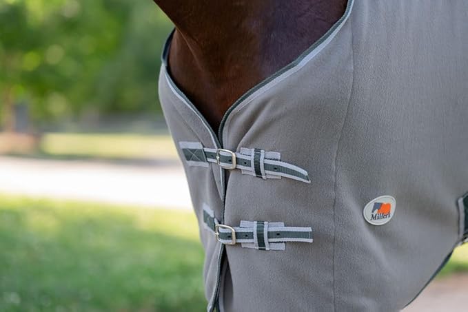 Miller's Standard Neck Fleece Cooler for Horses -Gray with Lt.Gray and Green Trim-72