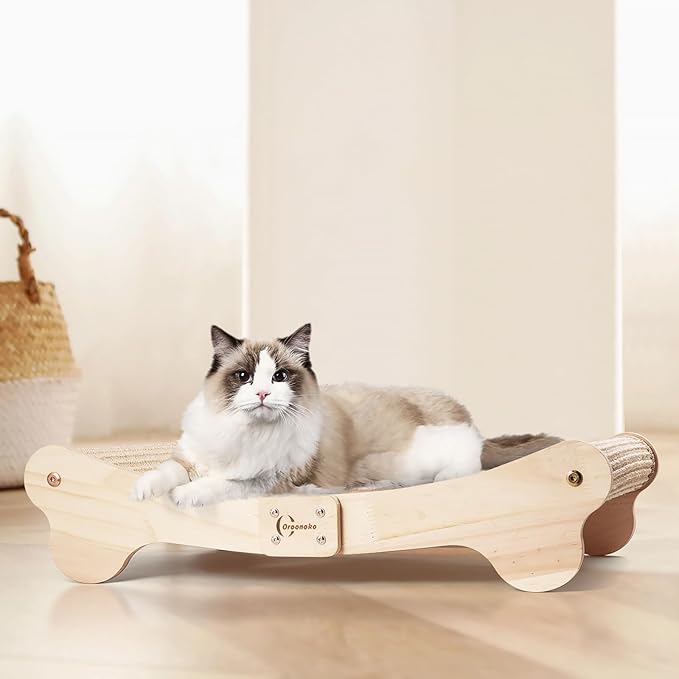 Oroonoko Cat Scratcher Bed for Indoor 2-in-1 Sisal Scratching Post & Hammock with Easy Assembly, Non-Tip Wood Base, Large Cat Bed & Scratch Pad (2-in-1 scracher Bed)
