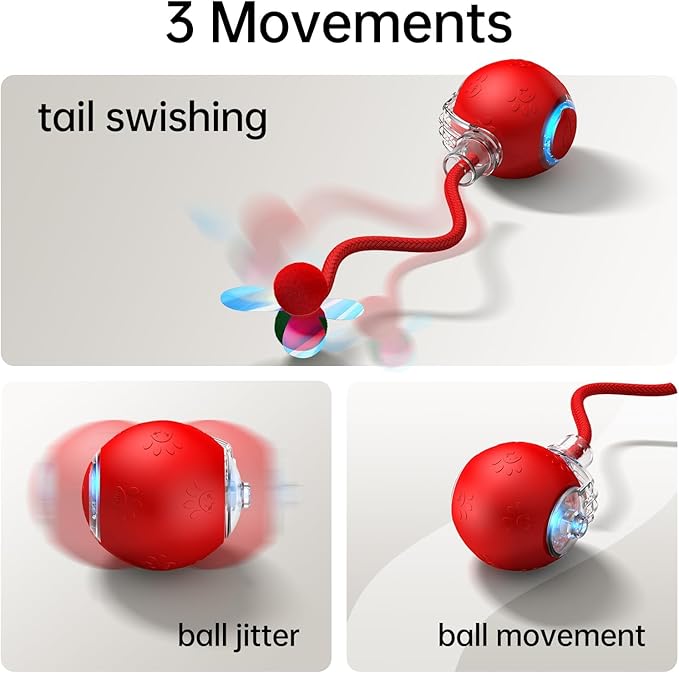 Interactive Cat Toys for Indoor Cats - Pet toys with Speedy Tail 2.0, Christmas Birthday Gift Cat Toys for Bored Indoor Adult Cats, Motion-Activated, 2025 New Upgraded, USB Rechargeable (Red)