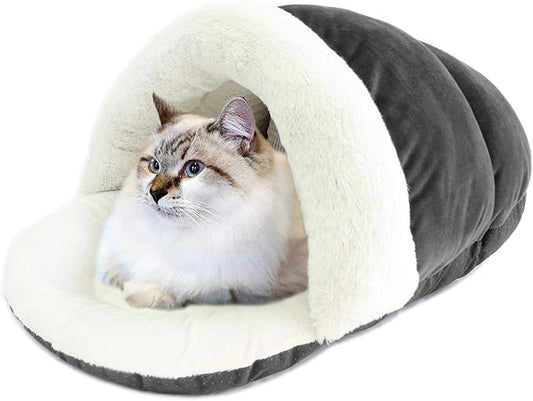 ASPCA Cat Cave Bed, Cozy Slipper for Indoor Pets, for Adults and Kittens, Gray Solid, 23' x 17" x 6"