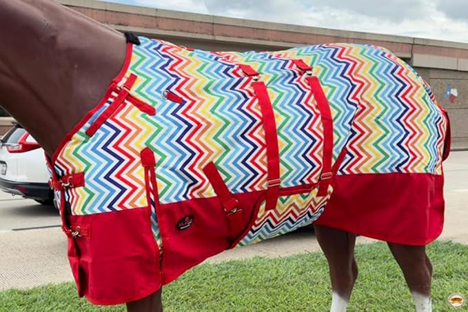 HILASON Rainbow Zigzag 69 in 1200D Winter Waterproof Poly Horse Turnout Blanket Belly Wrap
