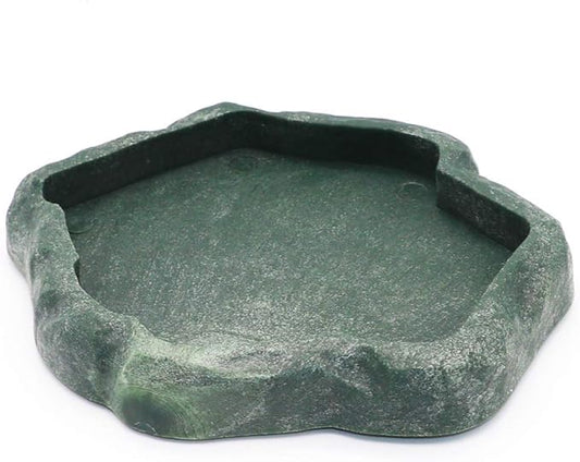 SLSON Small Reptile Feeder Terraium Bowl Plastic Shallow Reptile Feeder for Food and Water Feeding Dish for Lizard Gecko Junior Bearded Dragon,Small Green