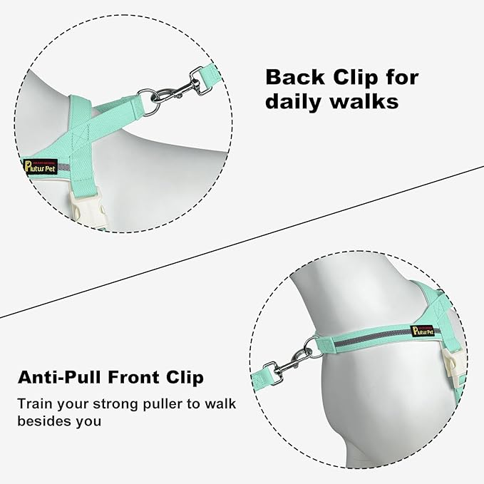 Plutus Pet Cotton Dog Harness and Leash Set, Reflective and Soft Padded, Quick Fit Vest Harness, for Small, Medium and Large Dogs, Light Cyan, XS