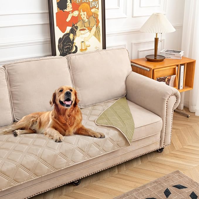 fuguitex Waterproof Dog Blanket Reversible for Small Dogs Resistant Leakproof Washable Couch Cushion Bed Protector Cover for Indoor Furniture Pet Friendly（30"*90",Beige+Taupe