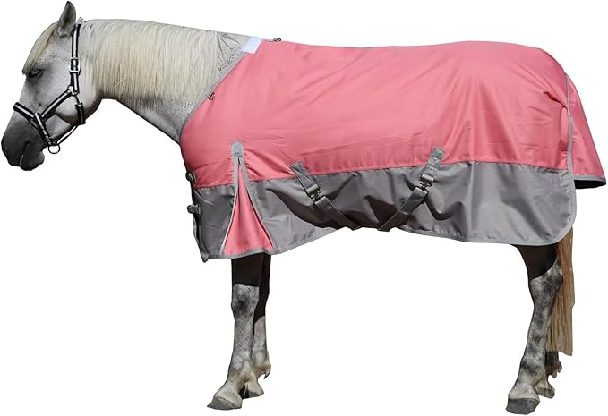 LEAFOREST 1200D Turnout Horse Winter Blanket Waterproof Breathable Snow Proof Heavy Blankets 200g Fill Sheet in The Barn, Stable, Stall, Pasture, Paddock Pink Grey 69 inches