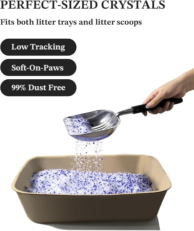 Crystal Cat Litter with Powerful Odor Control, Non-Clumping, Lasts Up to 2 Months, 8.6lb, Rapid Water Absorption, Unscented & Low Tracking Lightweight Blue & White Silica