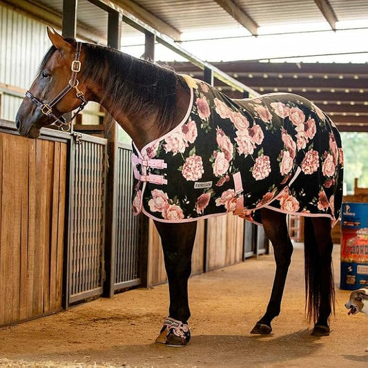 Jeffers Expression Fleece Cooler for Horses, Standard Neck, Rose Garden 75"- Equine Towel Blanket, Moisture Absorbent, Light Weight, Best for Drying, Exercise, Bathing, Adjustable Belly Bands