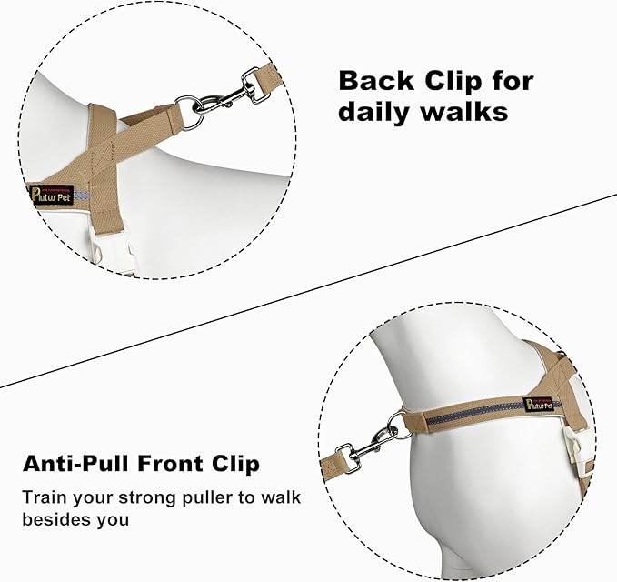 Plutus Pet Cotton Dog Harness and Leash Set, Reflective and Soft Padded, Quick Fit Vest Harness, for Small, Medium and Large Dogs, Beige, XS