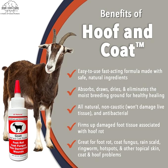 Goat Hoof & Coat Powder - Wound Care, Heals/Prevents Foot Rot, Skin Problems - All Natural, Non-Caustic, Easy to Use (2.5 oz)