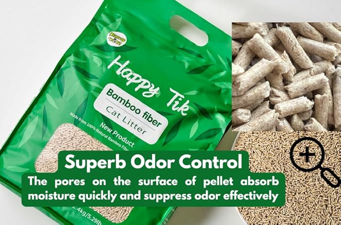 Plant-Based Bamboo Fiber Cat Litter, Green & Eco Friendly, Flushable & Resealable, Instant Clumping, Dust Free, Superb Odor Control, 5.3Pounds, Unscented