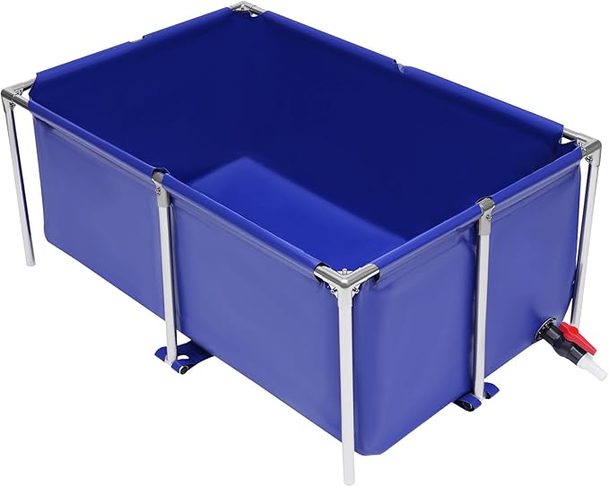 Canvas Fish Pond Foldable Above Ground Fish Aquarium Ornamental Swimming Pool Water Storage Tank Fish Water Tank with Drain Valve Koi Goldfish Tank Breeding Indoor Outdoors