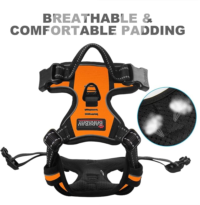 BARKBAY No Pull Dog Harness Front Clip Heavy Duty Reflective Easy Control Handle for Large Dog Walking(Orange,XS)