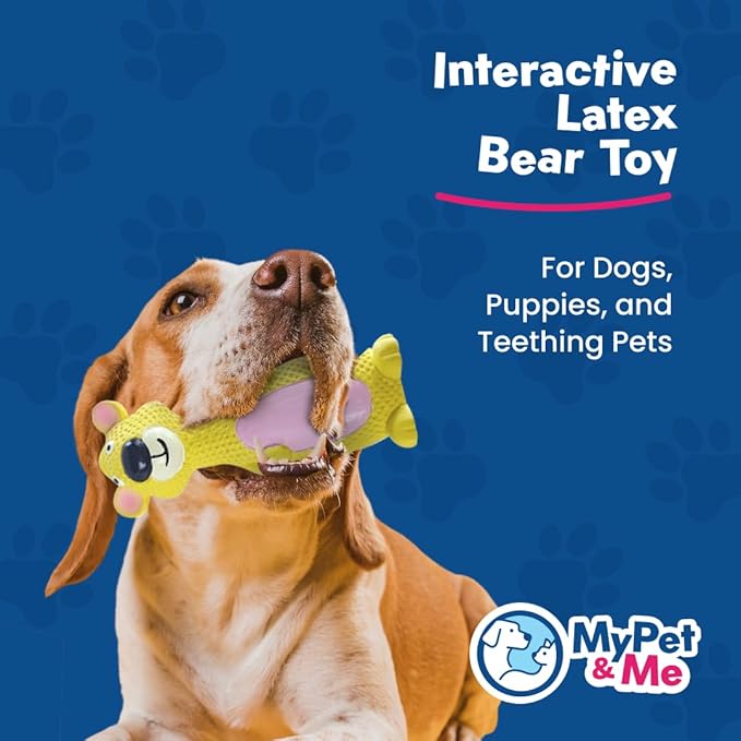 My Pet & Me - Squeaky Dog Toys for Light to Moderate Chewers - Fun Latex Toys for Puppies, Teething, and Gentle Play - Interactive Fetch and Chew Toy with Squeaker (Golden Bear, 6 Inch)