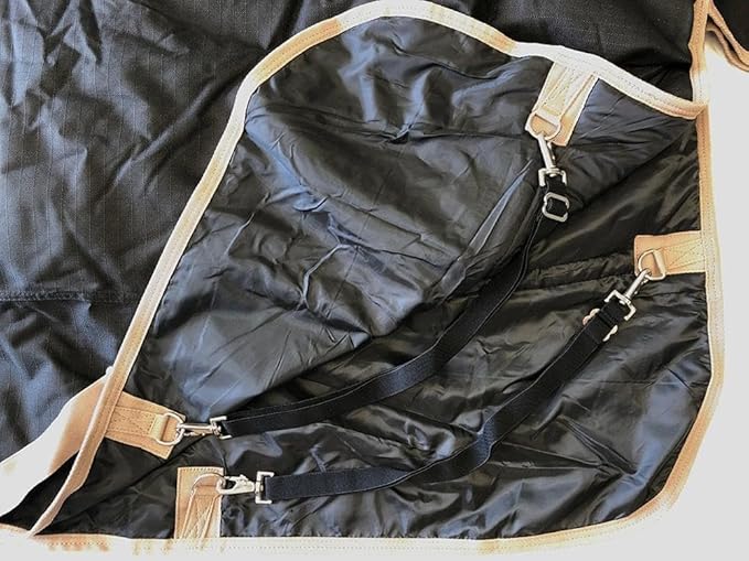 AJ Tack 1200D Waterproof Winter Horse Blanket - 400g Heavyweight Turnout with Fleece Collar, Shoulder Gussets & Tail Flap - Black 68"