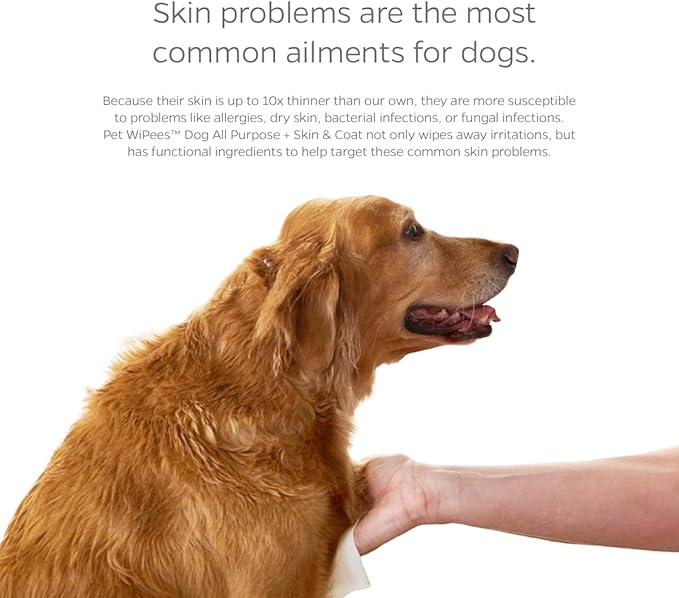 Dog All Purpose + Skin & Coat Pet WiPees™ – 100 All Natural Cleaning & Moisturizing Dog Wipes for Paws, Folds & Fur, Dog Lotion Alternative, Daily Pet Wipes for Skin & Coat Health (Calming, 100ct)