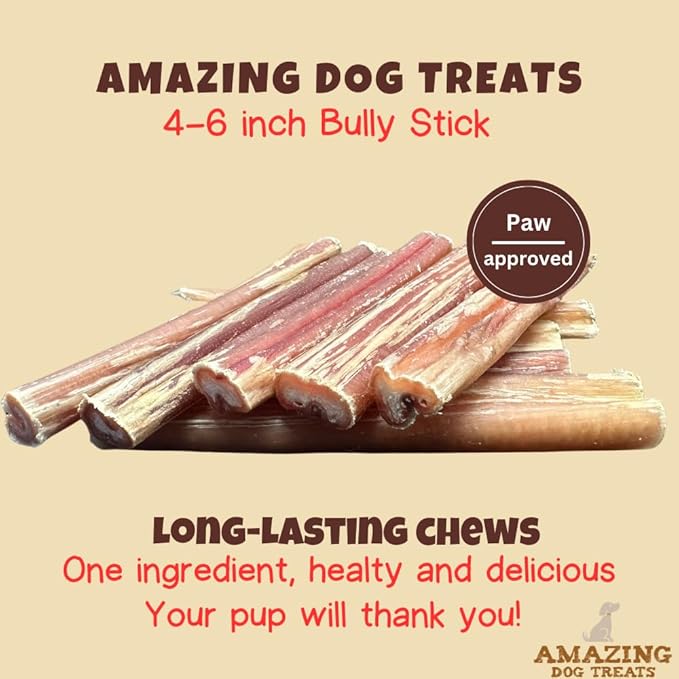 Amazing Dog Treats - 4-6 Inch Variety Bully Sticks (10 oz) - All Natural Rawhide Alternative - Long Lasting Dog Treats - No Hide Dog Chew- 100% Beef - Promotes Canine Dental Health