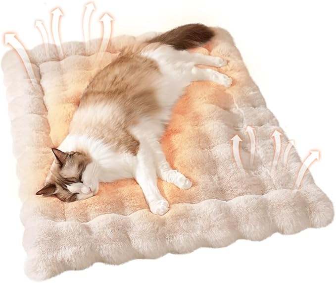 Plush Dog Bed Mat Faux Fur Cat Beds for Indoor Cats with Anti-Slip Bottom Kitten Self Warming Bed for Couch/Floor/Dog & Puppy Friendly 27 x 20 Inch Large White