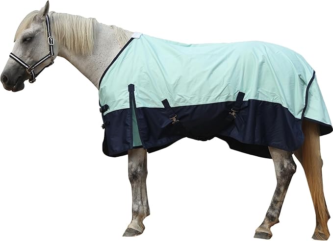 600 Denier Rip-Stop Horse Rain Sheet Lightweight Waterproof and Breathable Turnout Horse Blanket (No Fill) Turquoise/Navy 81