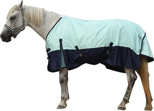 600 Denier Rip-Stop Horse Rain Sheet Lightweight Waterproof and Breathable Turnout Horse Blanket (No Fill) Turquoise/Navy 81