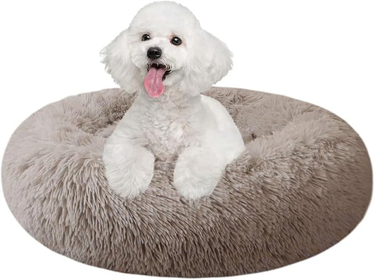 Nisrada Dog Bed for Small Medium Large Dogs Cats, 20 inch Calming Washable-Round Cozy Soft Pet Bed for Puppy and Kitten with Slip-Resistant Bottom